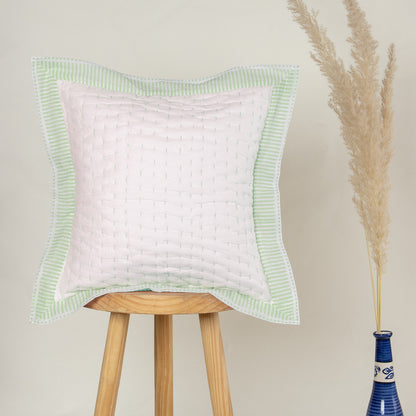 Stylish Hand Made Kantha Stitched Green Stripe Cushion Cover