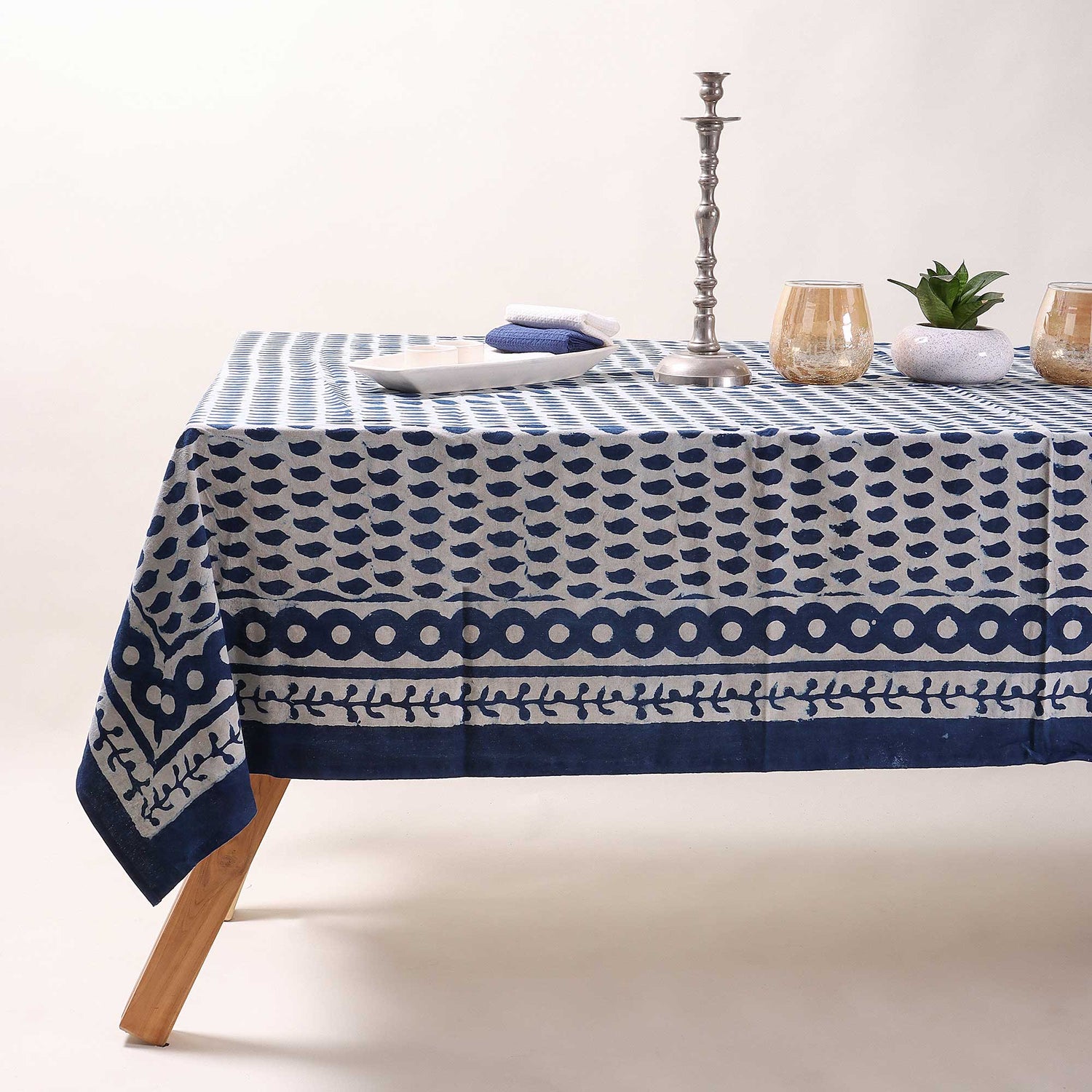Stylish Leaf Hand Block Printed Dining Table Cover Cloth