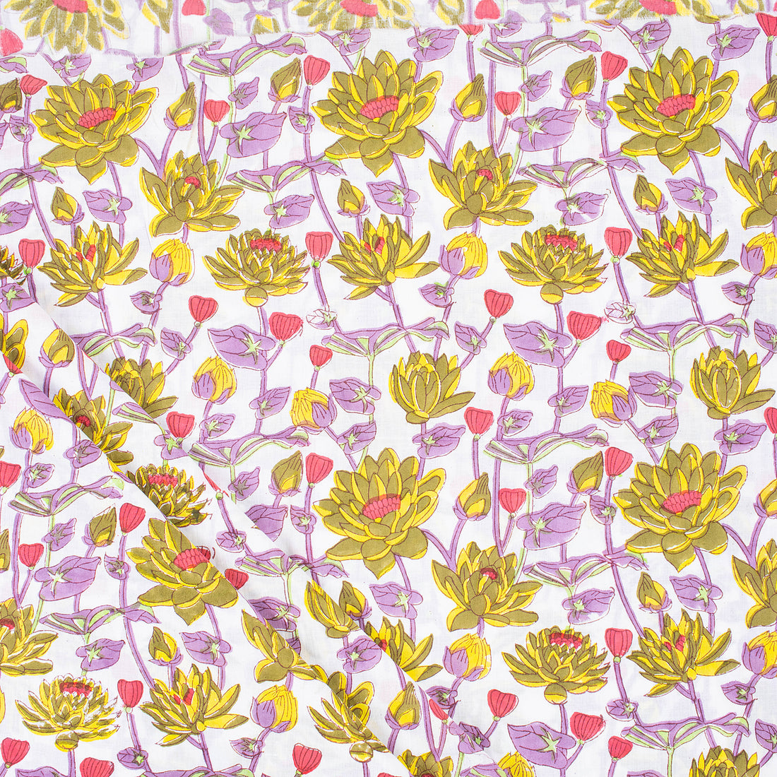 Stylish Multi Floral Hand Block Printed Cotton Fabric