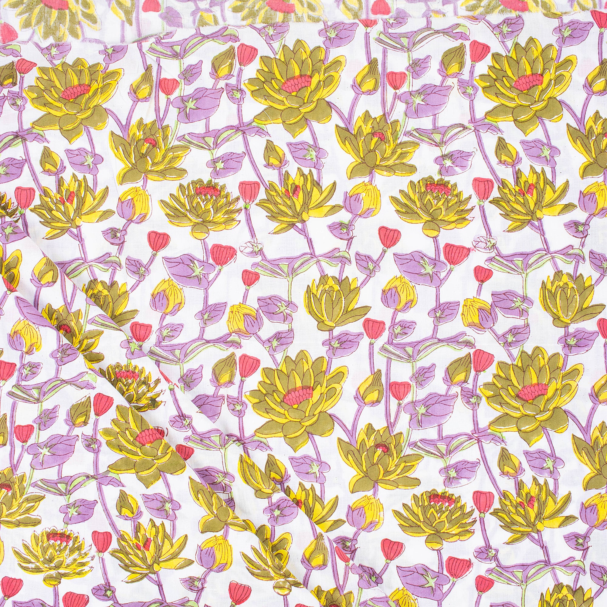 Stylish Multi Floral Hand Block Printed Cotton Fabric