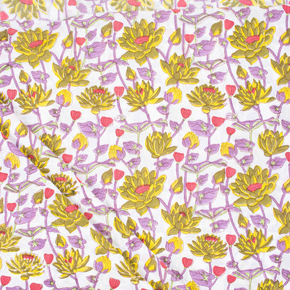 Stylish Multi Floral Hand Block Printed Cotton Fabric