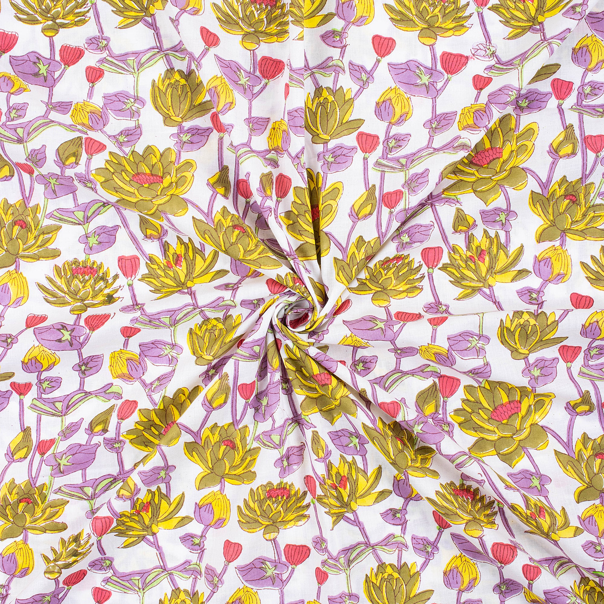 Stylish Multi Floral Hand Block Printed Cotton Fabric