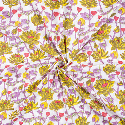 Stylish Multi Floral Hand Block Printed Cotton Fabric