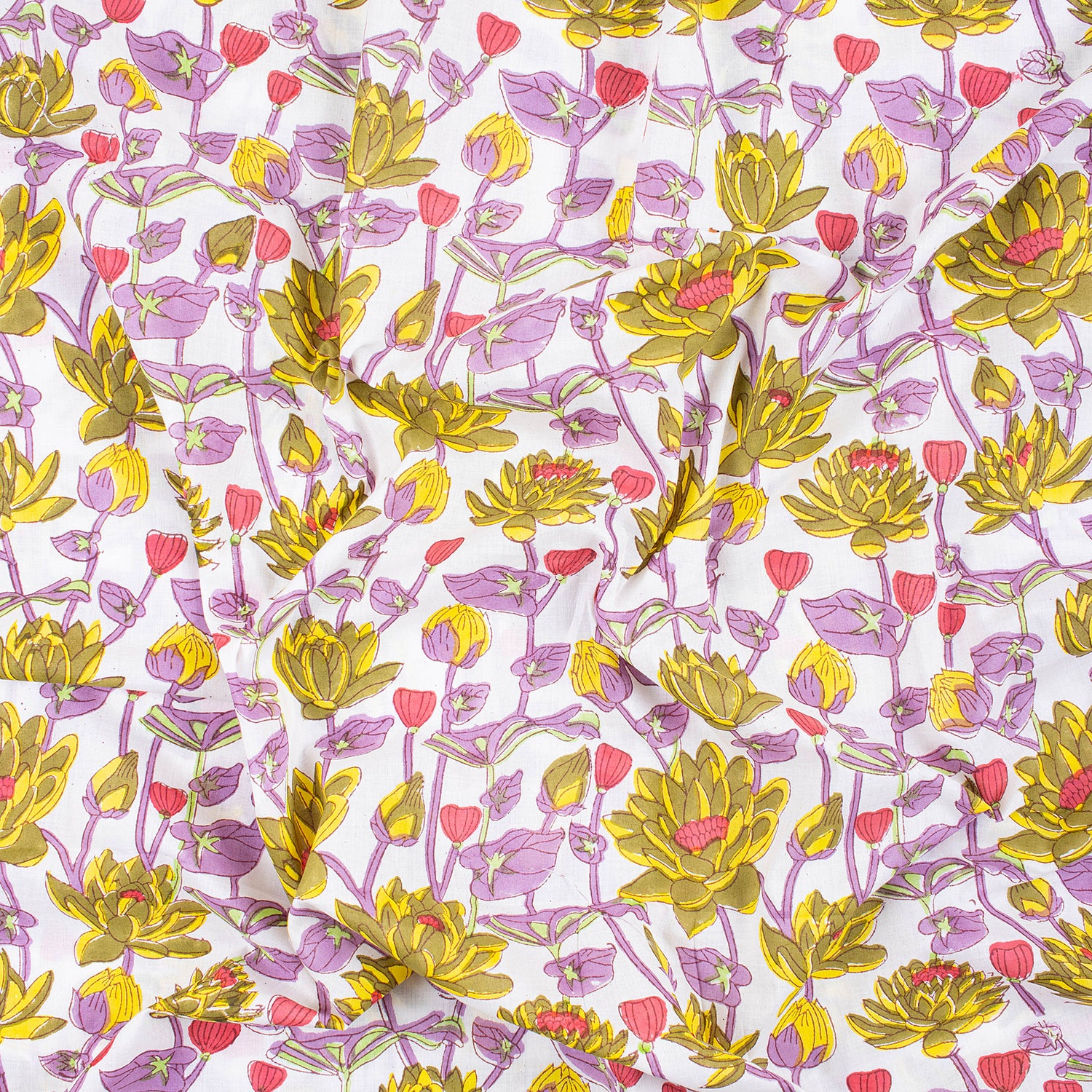 Stylish Multi Floral Hand Block Printed Cotton Fabric