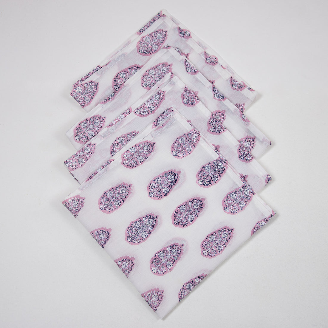 Stylish Pink Boota Hand Printed Cotton Table Napkins