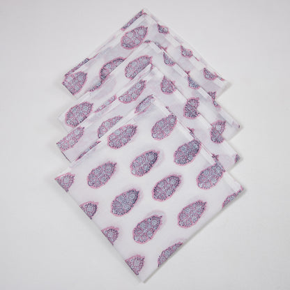 Stylish Pink Boota Hand Printed Cotton Table Napkins