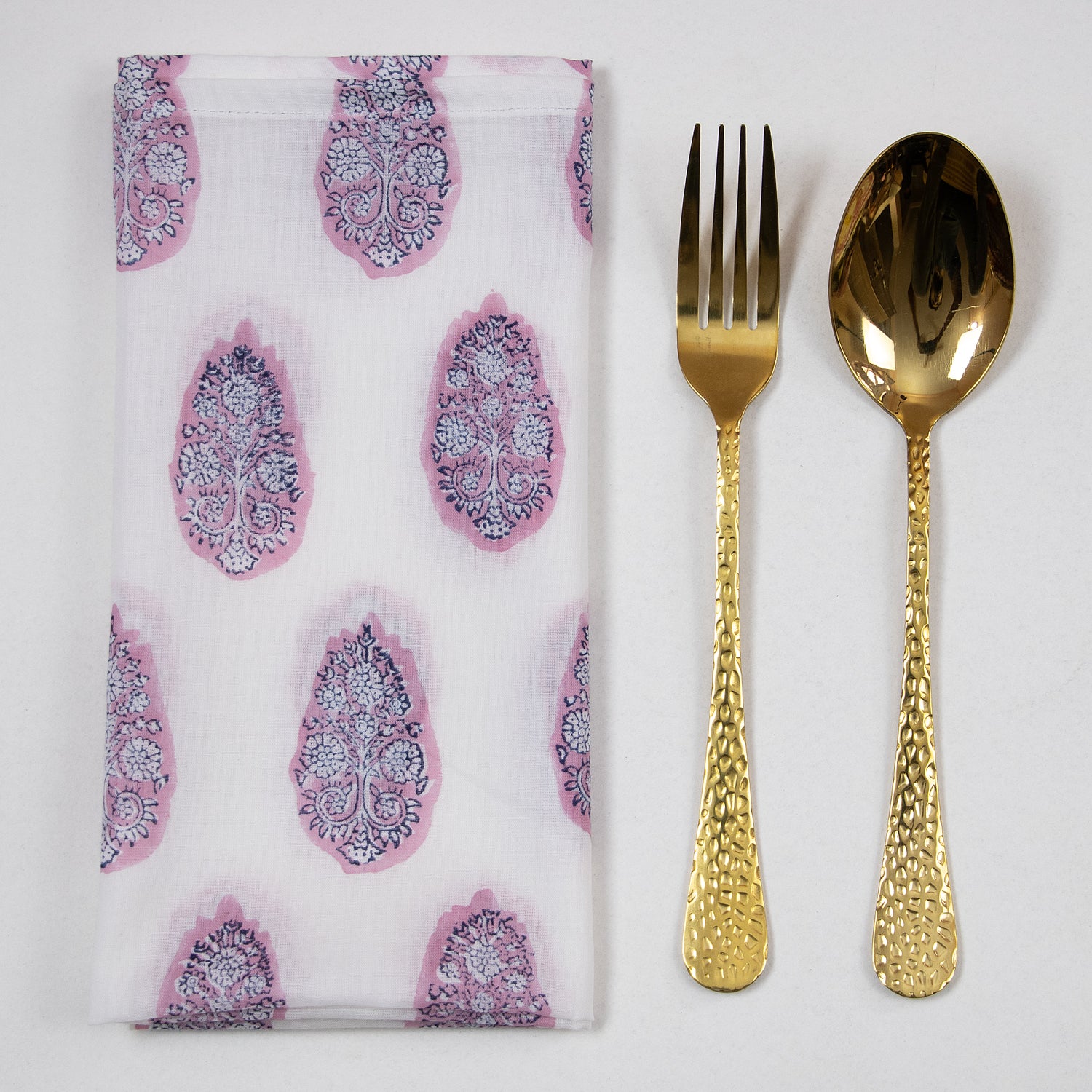 Stylish Pink Boota Hand Printed Cotton Table Napkins
