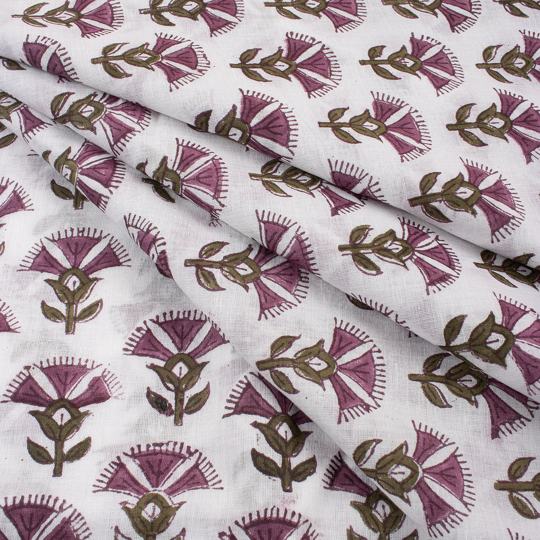Stylish Purple Floral Block Print Fabric