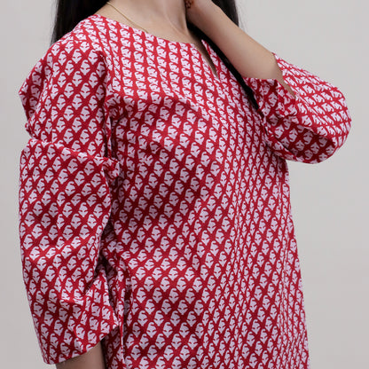 Stylish Red Handmade Cotton Kurtis For Ladies