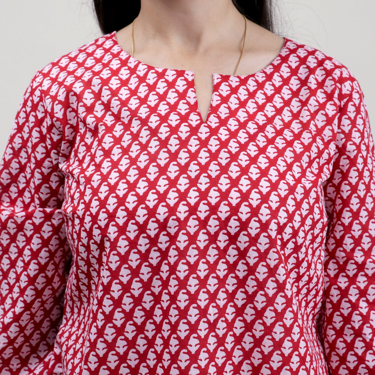 Stylish Red Handmade Cotton Kurtis For Ladies