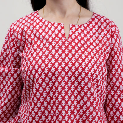 Stylish Red Handmade Cotton Kurtis For Ladies