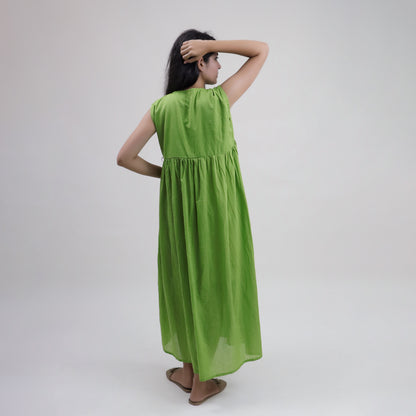 Stylish Solid Green Casual Midi Dress For Ladies