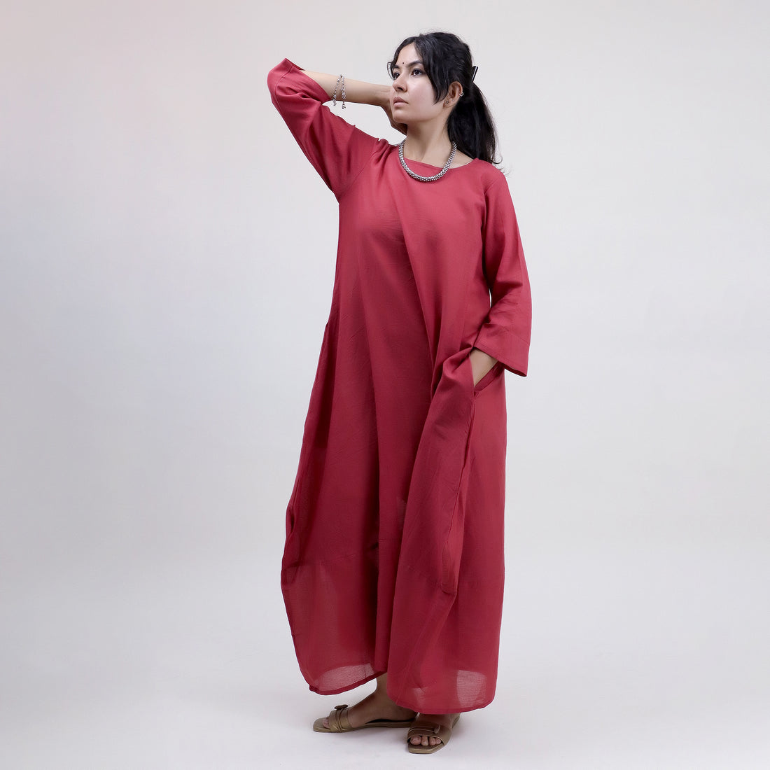 Stylish Solid Red Cotton Handmade Women&