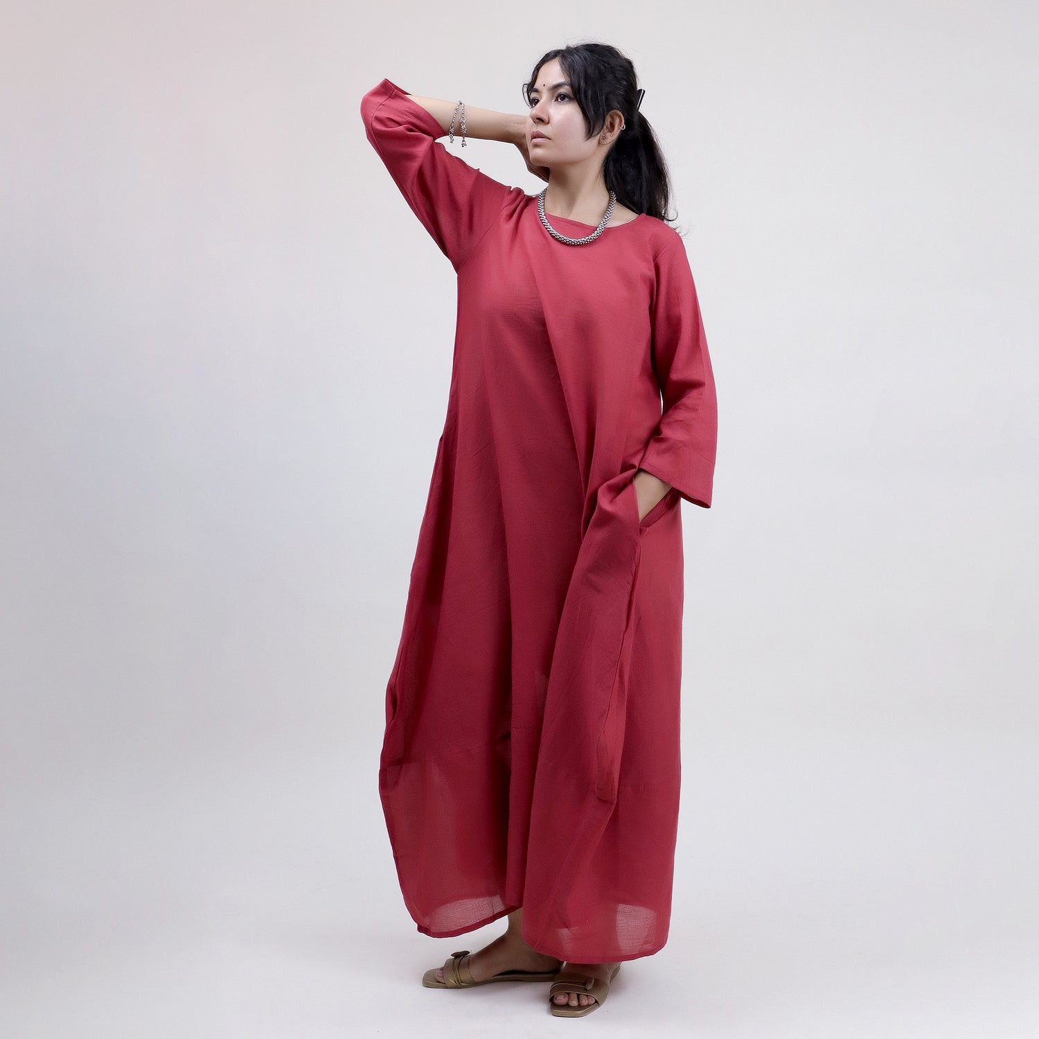 Stylish Solid Red Cotton Handmade Women&
