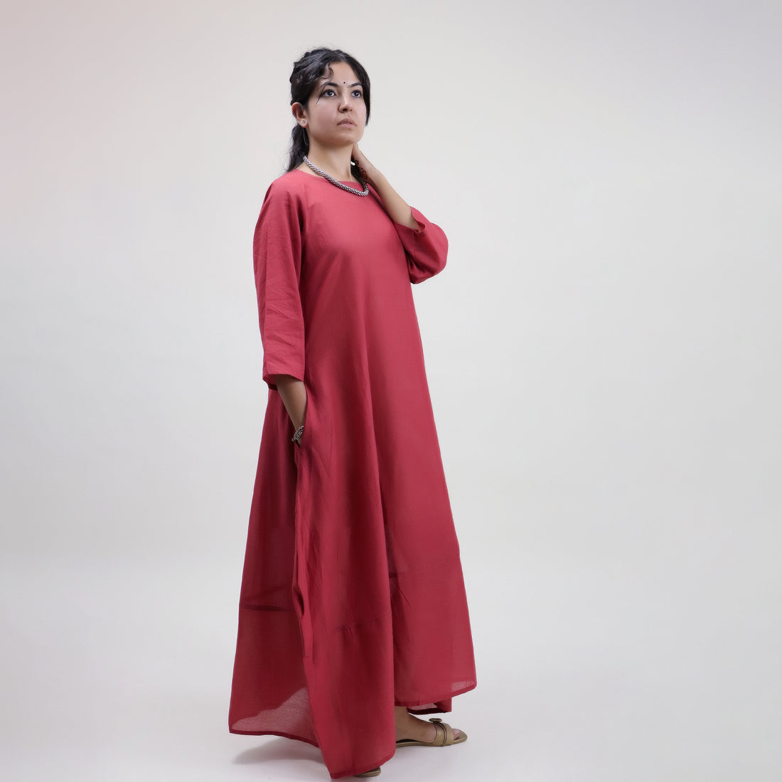 Stylish Solid Red Cotton Handmade Women&