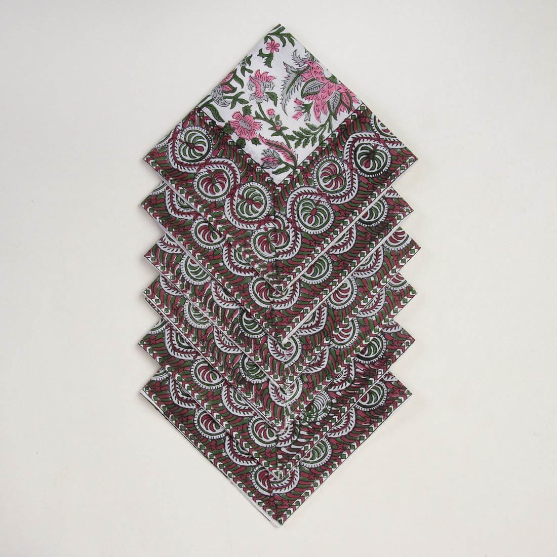 Sustainable Cotton Red Floral Border Napkin Cloth