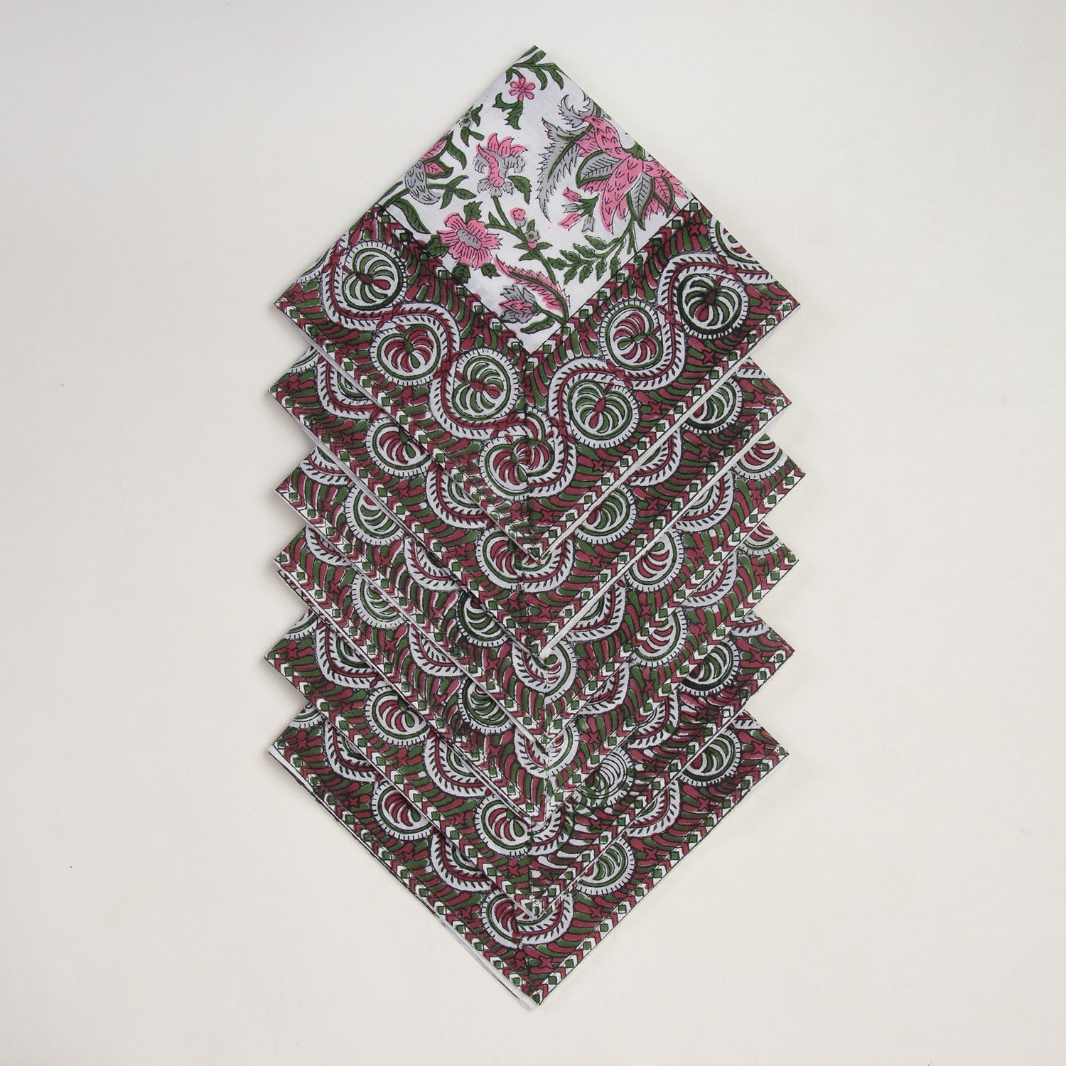 Sustainable Cotton Red Floral Border Napkin Cloth