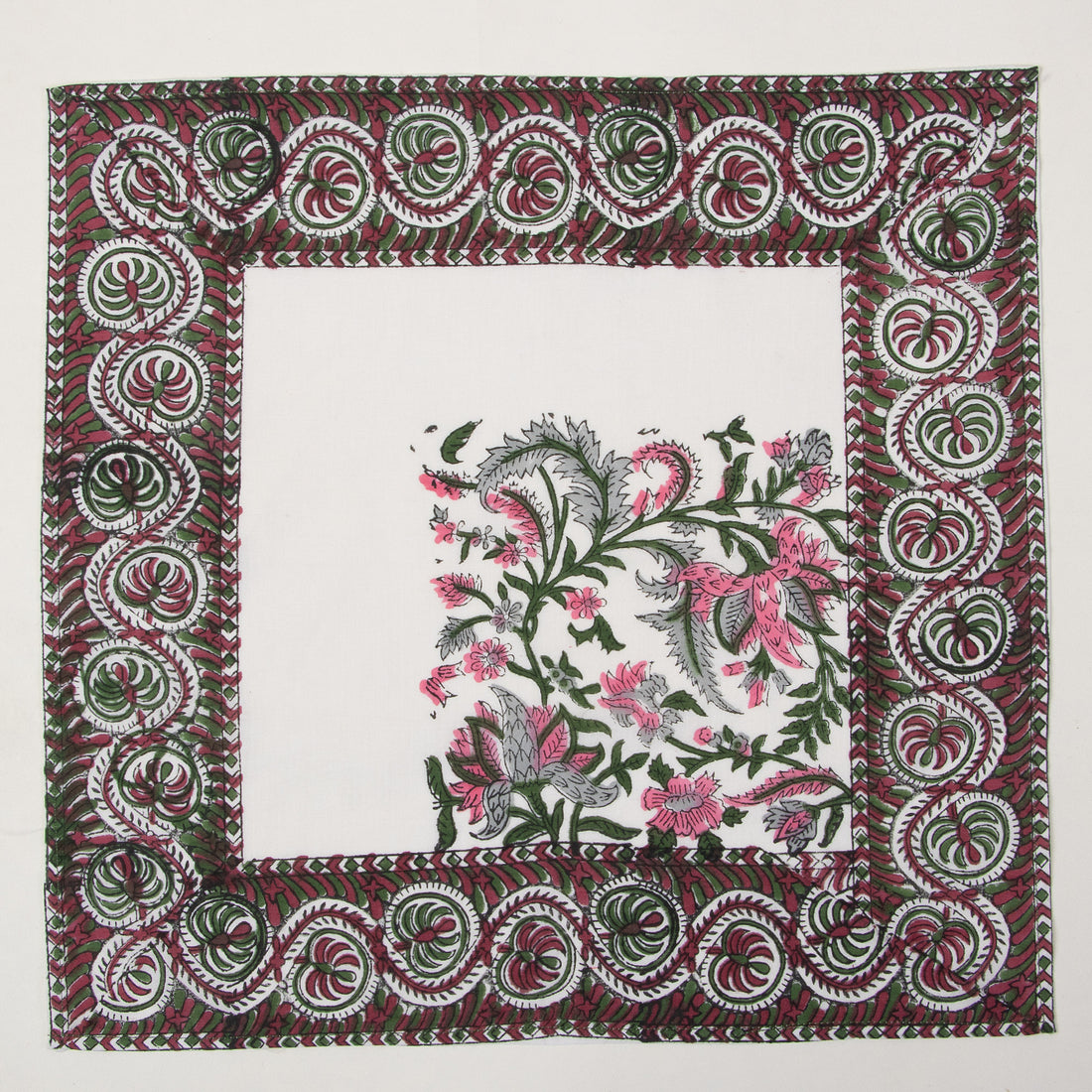 Sustainable Cotton Red Floral Border Napkin Cloth