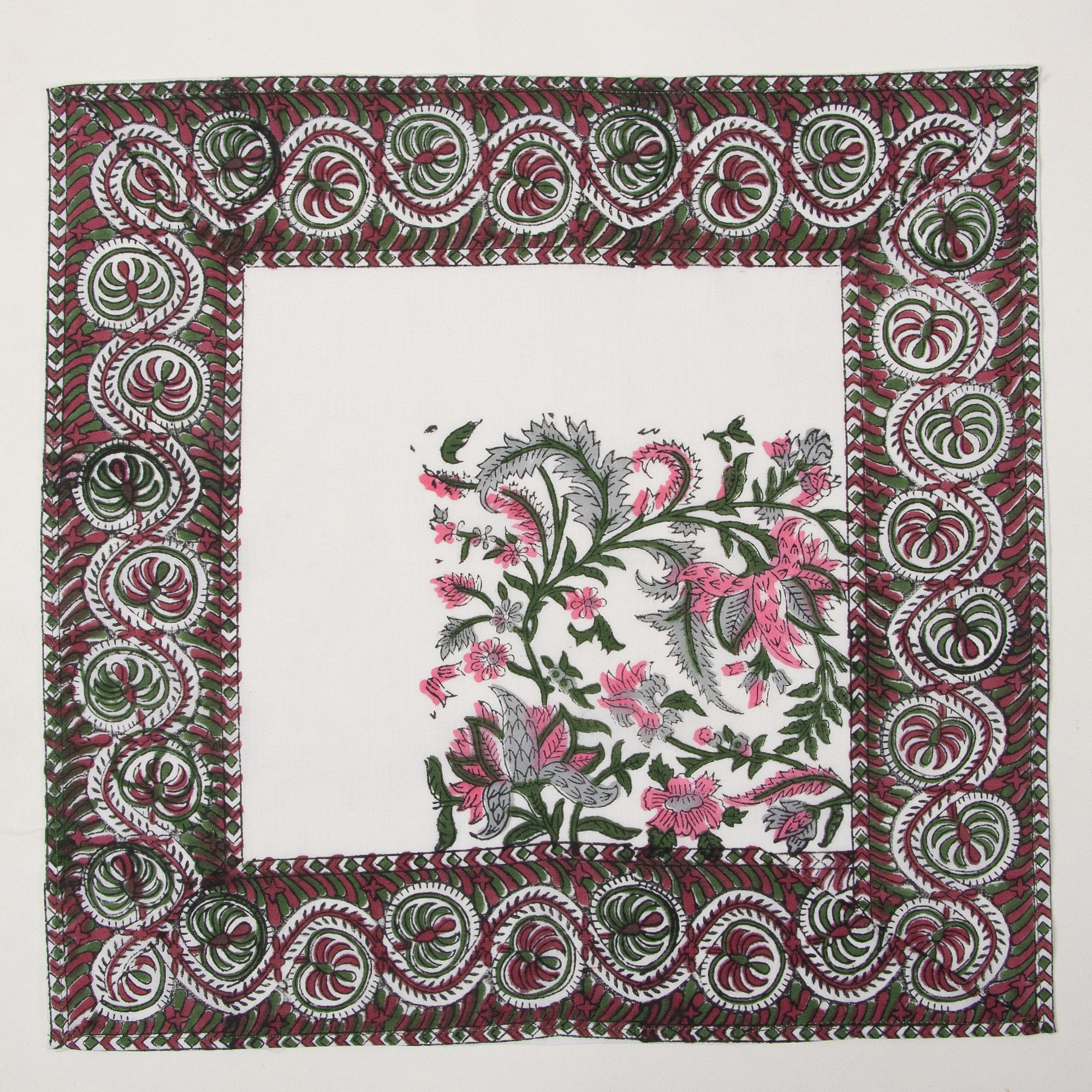 Sustainable Cotton Red Floral Border Napkin Cloth