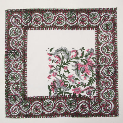 Sustainable Cotton Red Floral Border Napkin Cloth