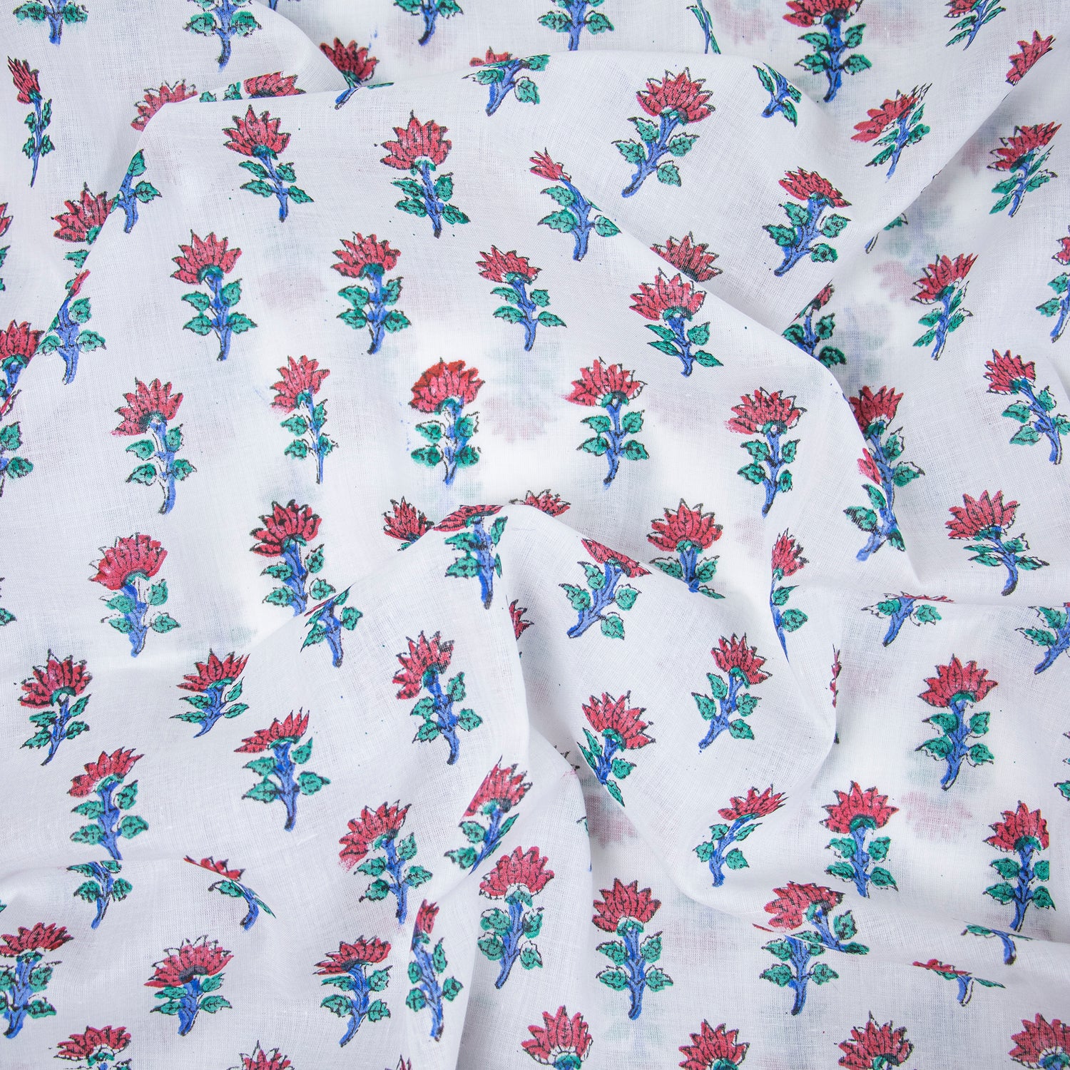Sustainable Red Floral Hand Block Printed Cotton Fabric