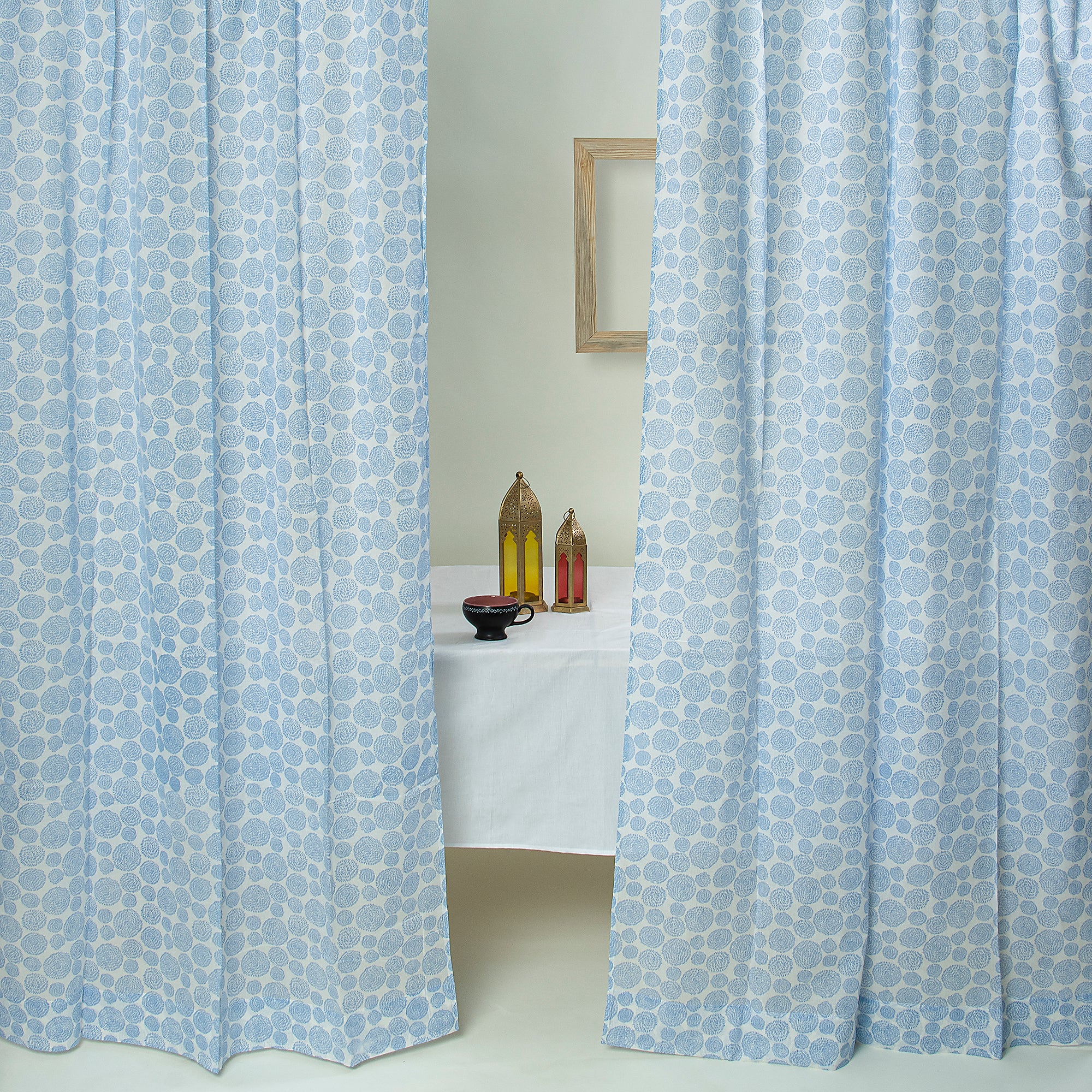 Top Blue Floral Indian Handmade Cotton Curtains 