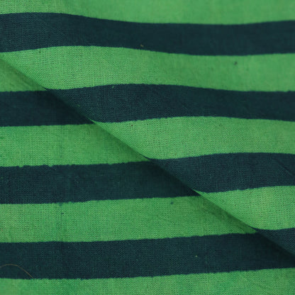 Trendy Dabu Green Striped Indian Hand Block Print Fabric