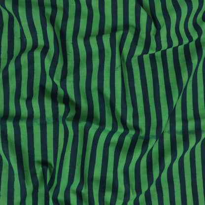 Trendy Dabu Green Striped Indian Hand Block Print Fabric