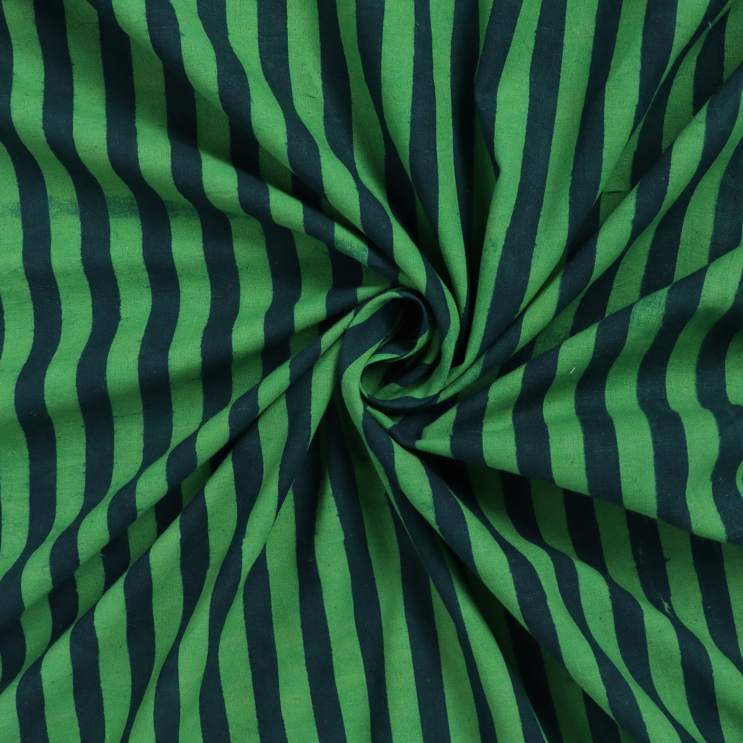 Trendy Dabu Green Striped Indian Hand Block Print Fabric