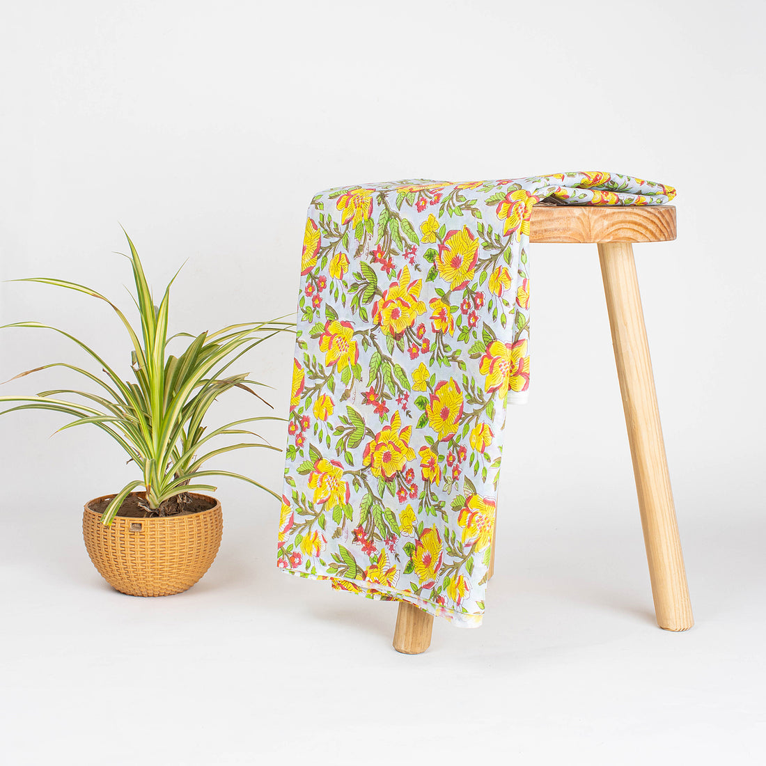 Trendy Yellow Floral Indian Hand Block Print Fabric