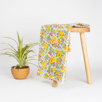 Trendy Yellow Floral Indian Hand Block Print Fabric
