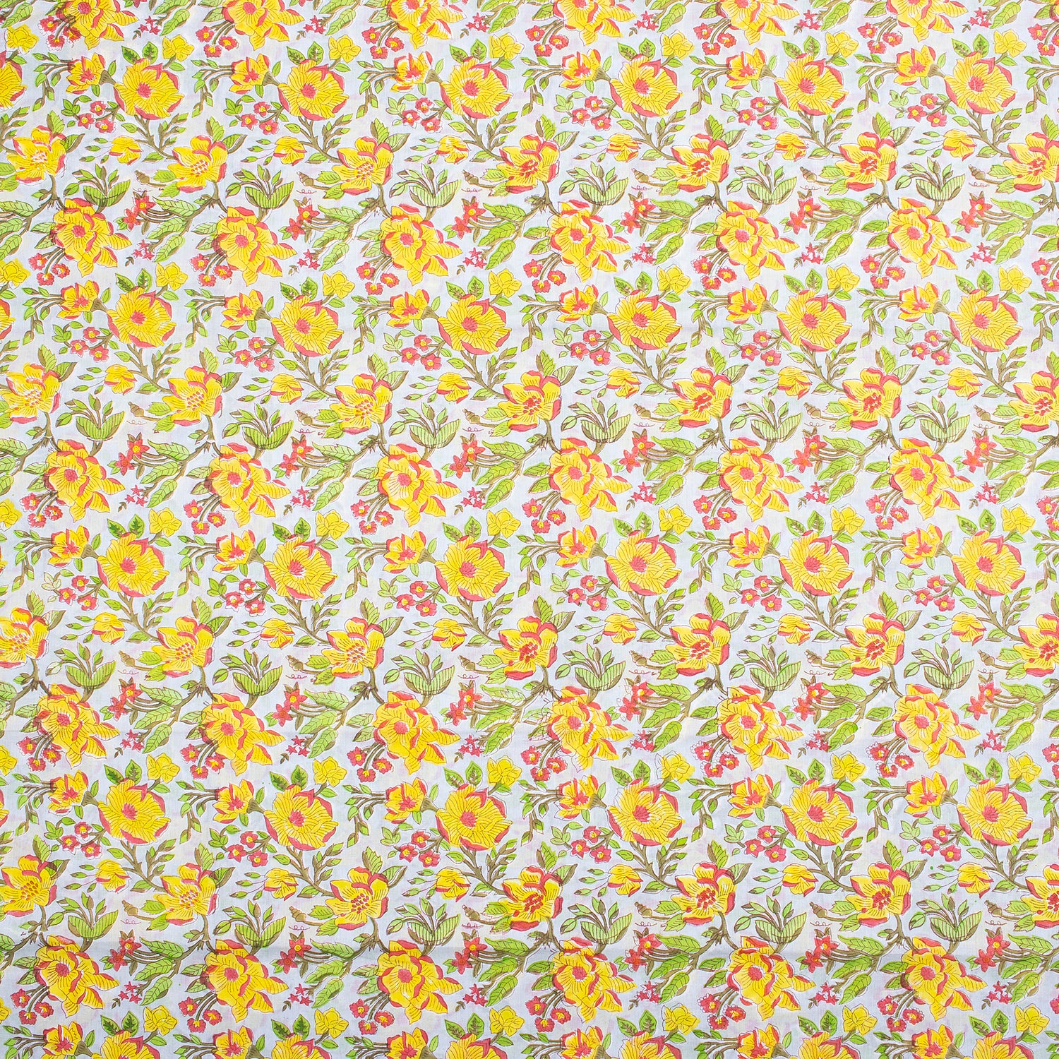 Trendy Yellow Floral Indian Hand Block Print Fabric