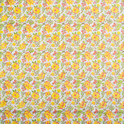 Trendy Yellow Floral Indian Hand Block Print Fabric