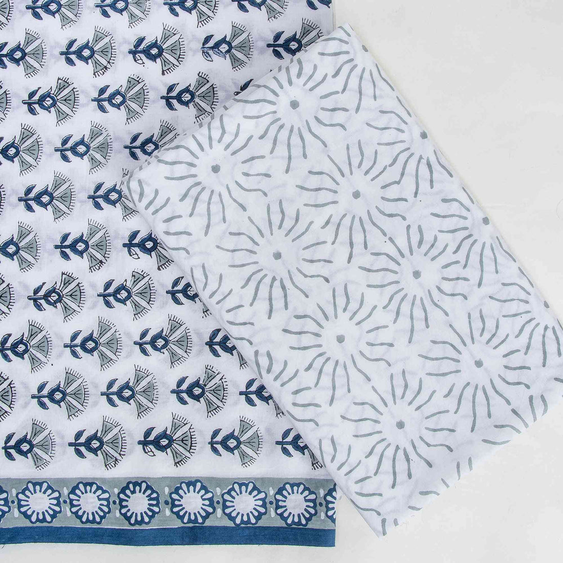 Blue Floral Printed Pure Cotton Suits with Cotton Dupatta