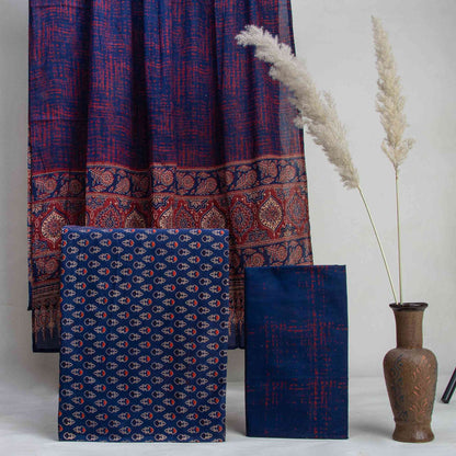 Blue Pure Cotton Dress Material with Cotton Dupatta
