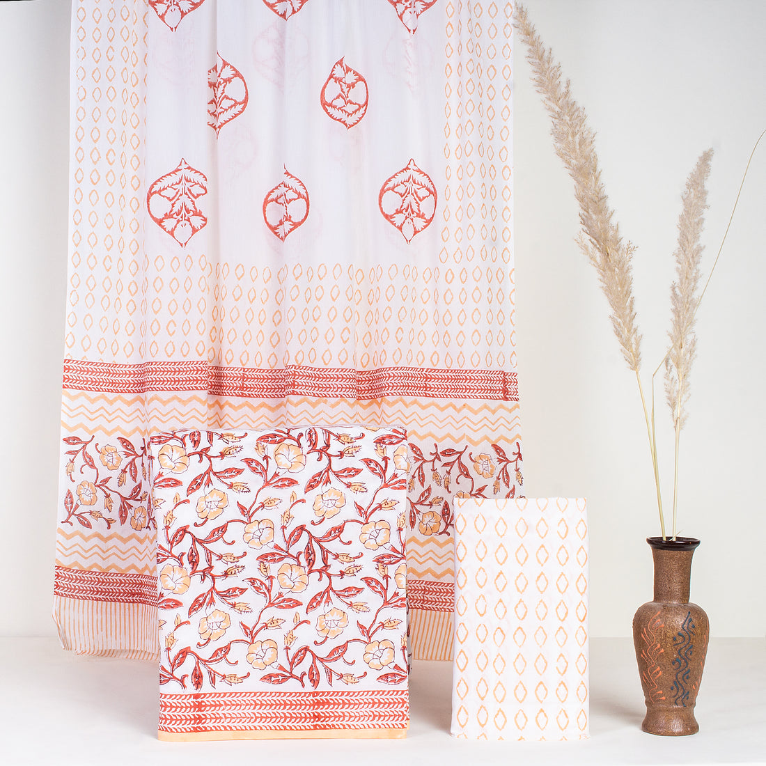 Flower Print Jaipuri Cotton Suit with Cotton Dupatta