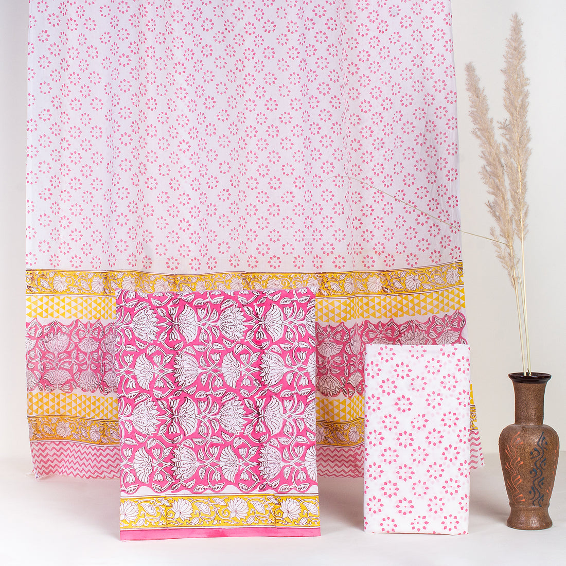 Flower Print Unstitched Pure Cotton Suits Sets with Cotton Dupatta