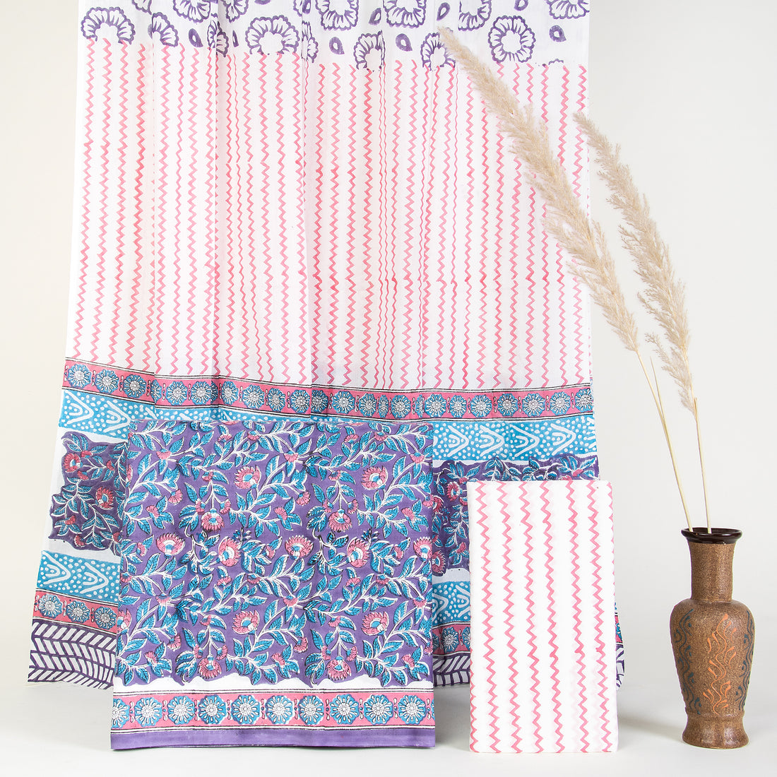 Hand Block Blue Design Cotton Suit with Kota Dupatta 