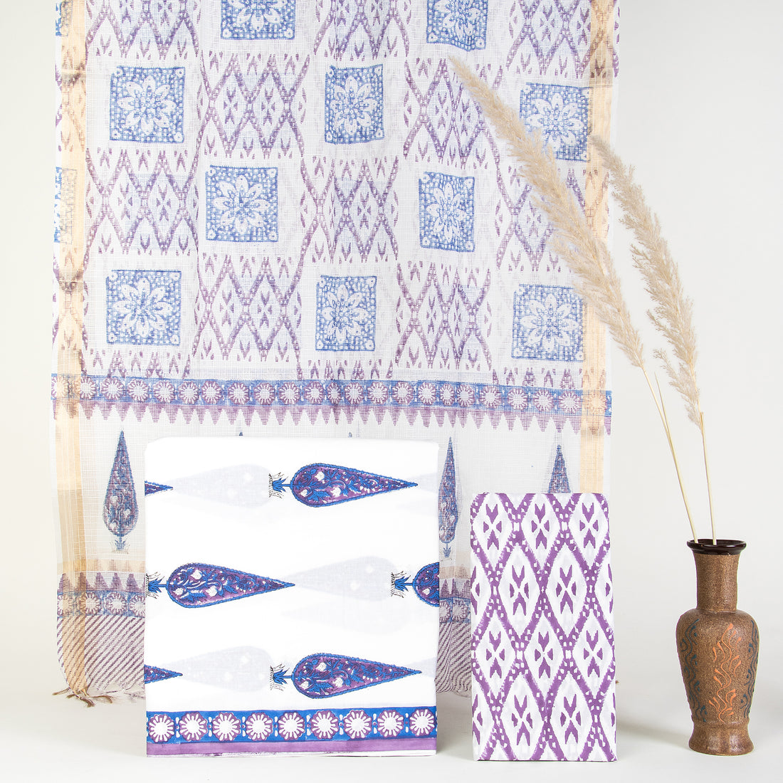 Leaf Print Hand Block Kota Dupatta &amp; Unstitched Cotton Suits Online