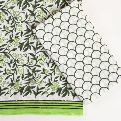 Green Floral Print Women Suit Sets Readymade Cotton Suits with Kota Dupatta