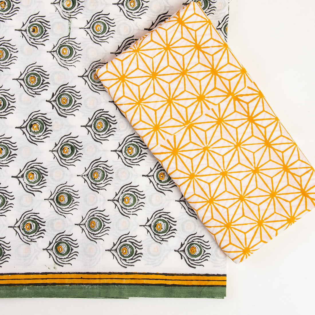 Yellow Floral Hand Block 3 Piece Set for Women Suits with Kota Dupatta