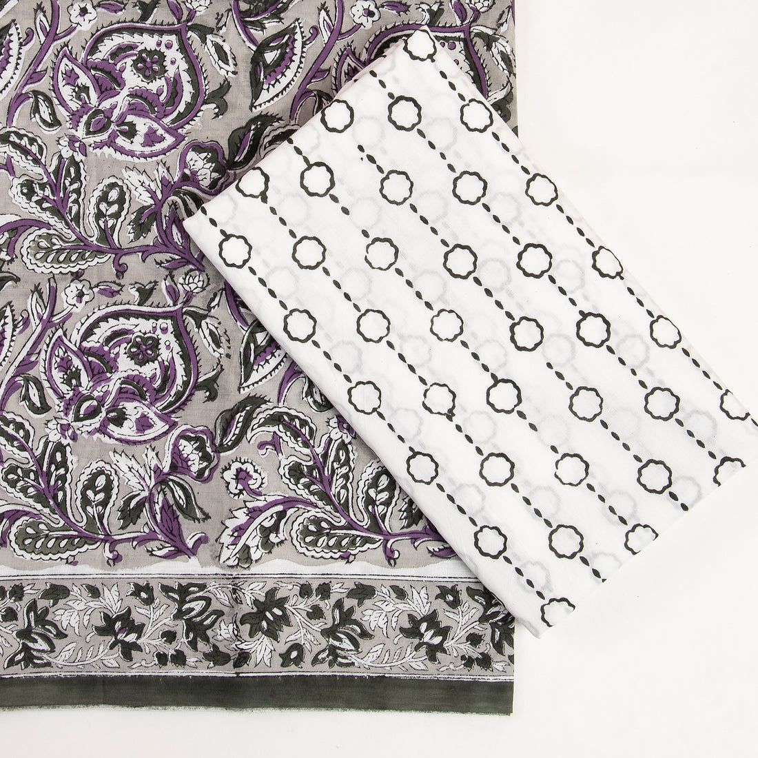 Blue Floral Print Cotton Suits with Cotton Dupatta