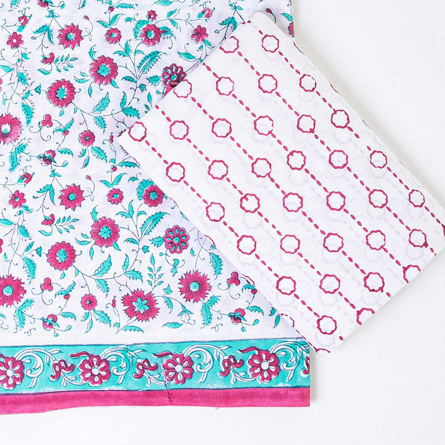 Multicolor Floral Print Cotton Suit with Kota Dupatta