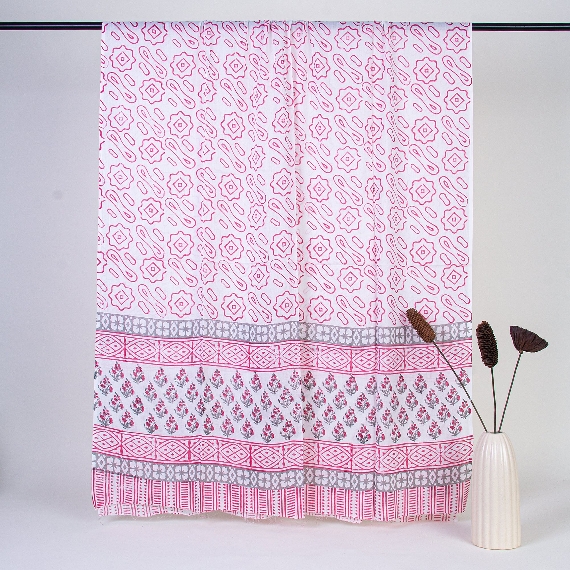 Pink Hand Block Printed Cotton Suits with Cotton Dupatta