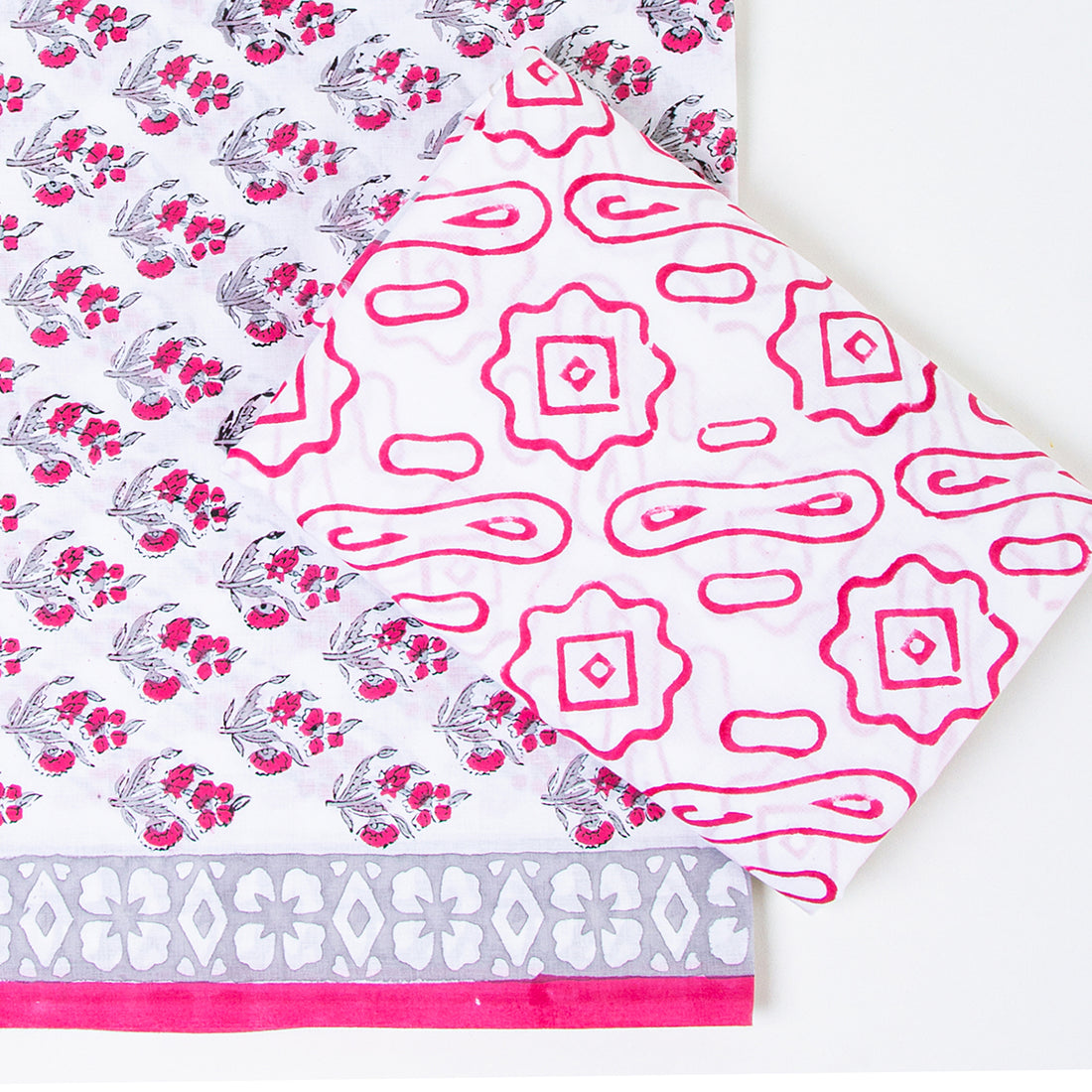 Pink Hand Block Printed Cotton Suits with Cotton Dupatta