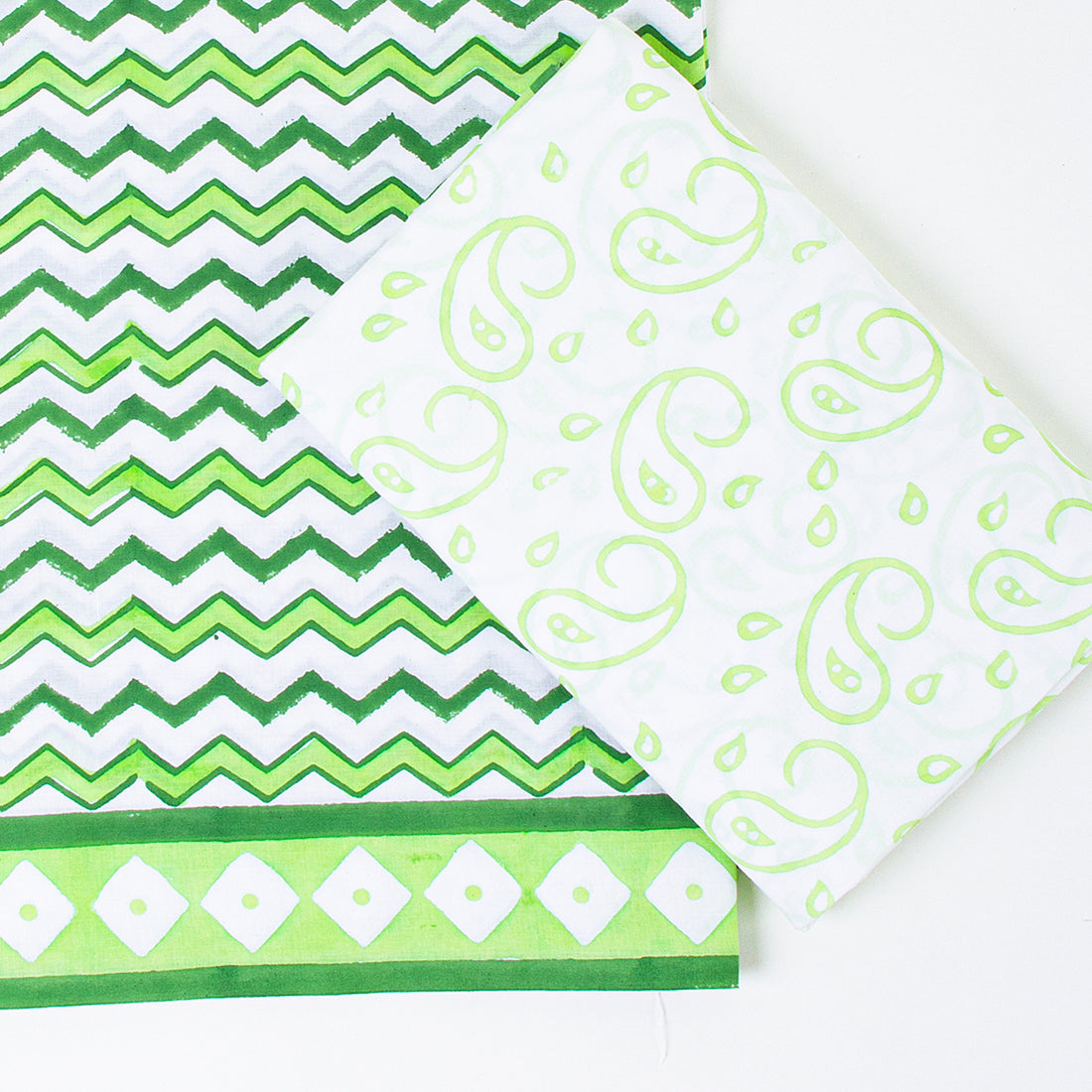 Green Wave Unstitched cotton Suits with Cotton Dupatta