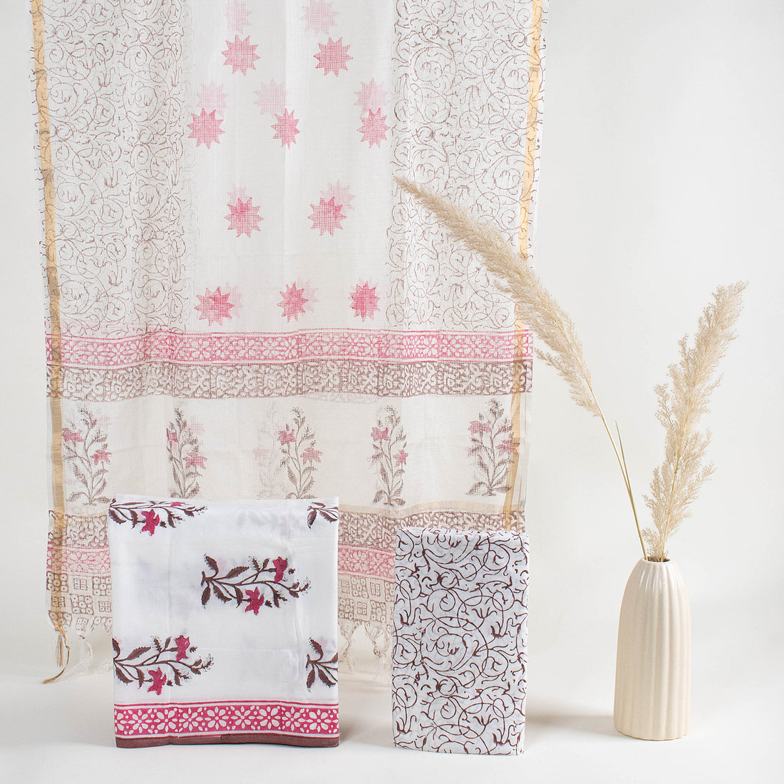 Pink Floral Block Print Suits