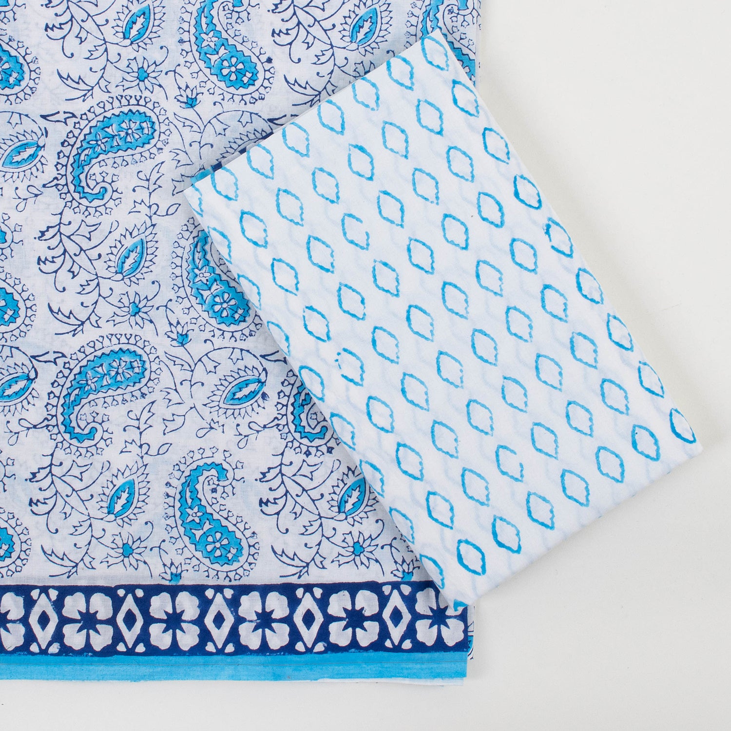 Sky Blue Paisley Hand Block Printed Cotton Suits for Women