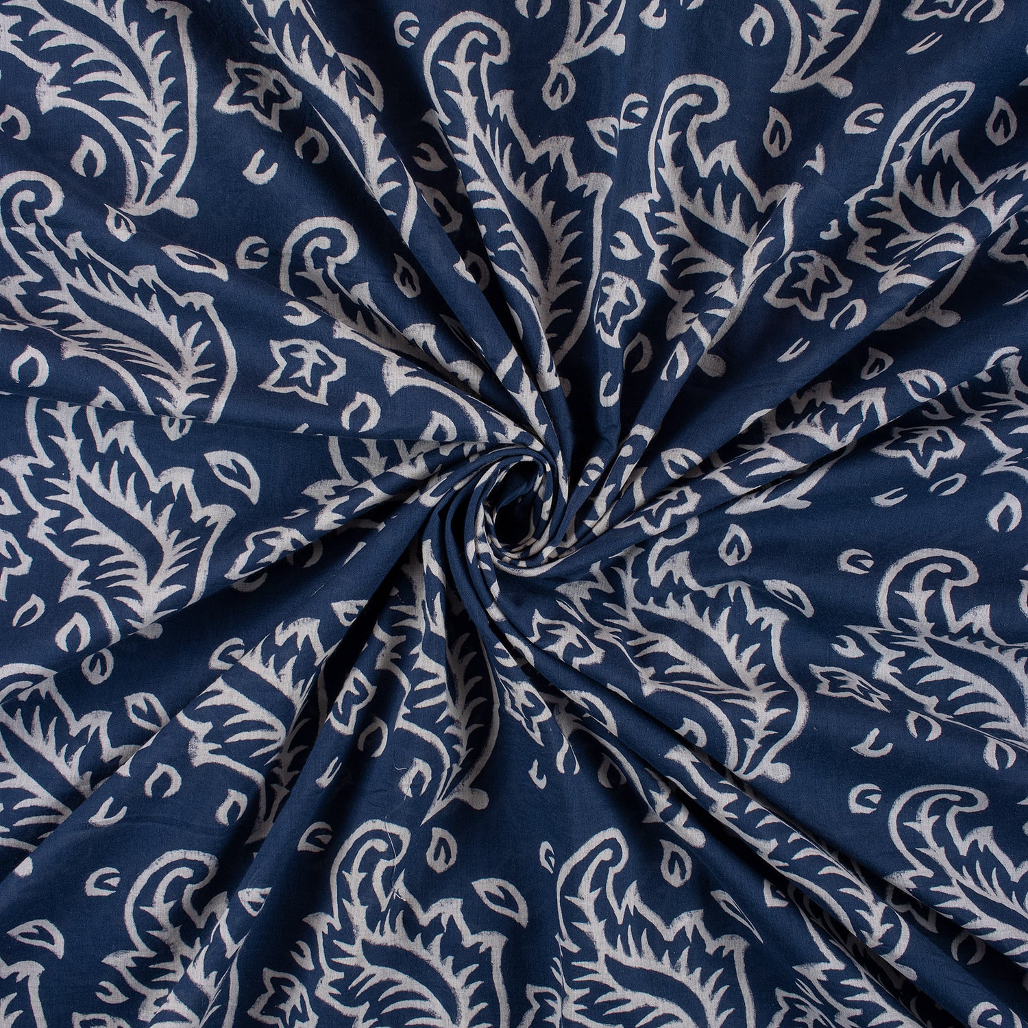 Unique Floral Handmade Block Print Indigo Cotton Material Fabric