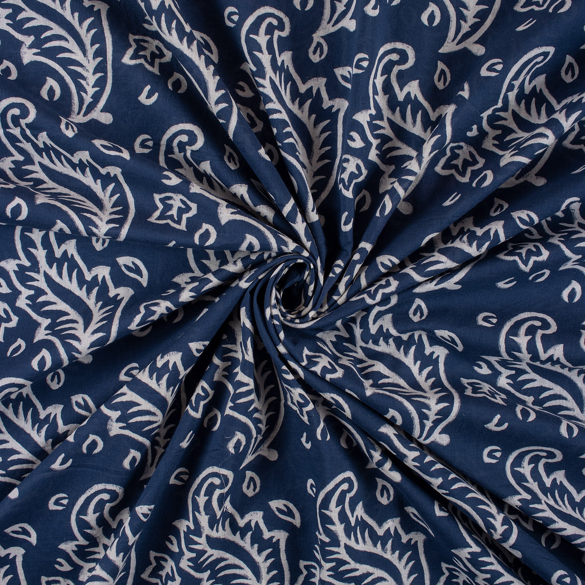 Unique Floral Handmade Block Print Indigo Cotton Material Fabric